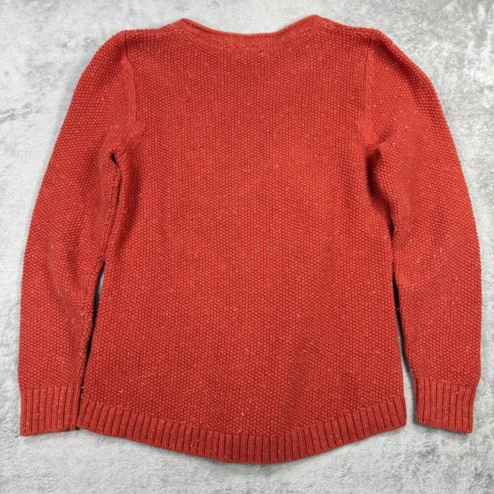 LL Bean Speckled Red Cable Knit Sweater Womens M Cottagecore Grandmacore